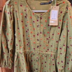 Gudrun Sjoden Olive Green Floral Button-Front Blouse